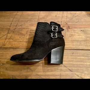 Black leather snake embossed booties